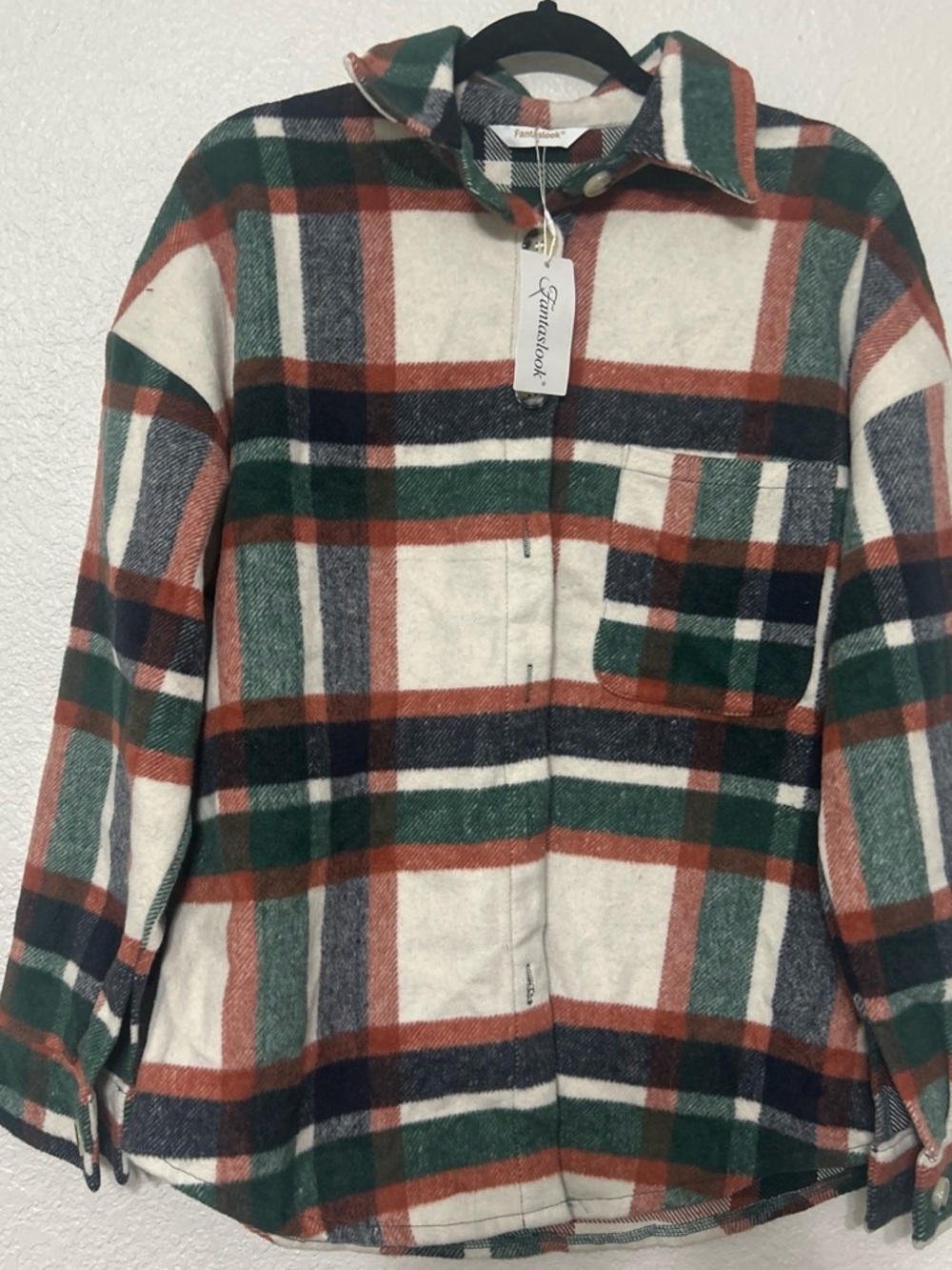 Plaid Teddy Jacket in Cream, Green & Rust